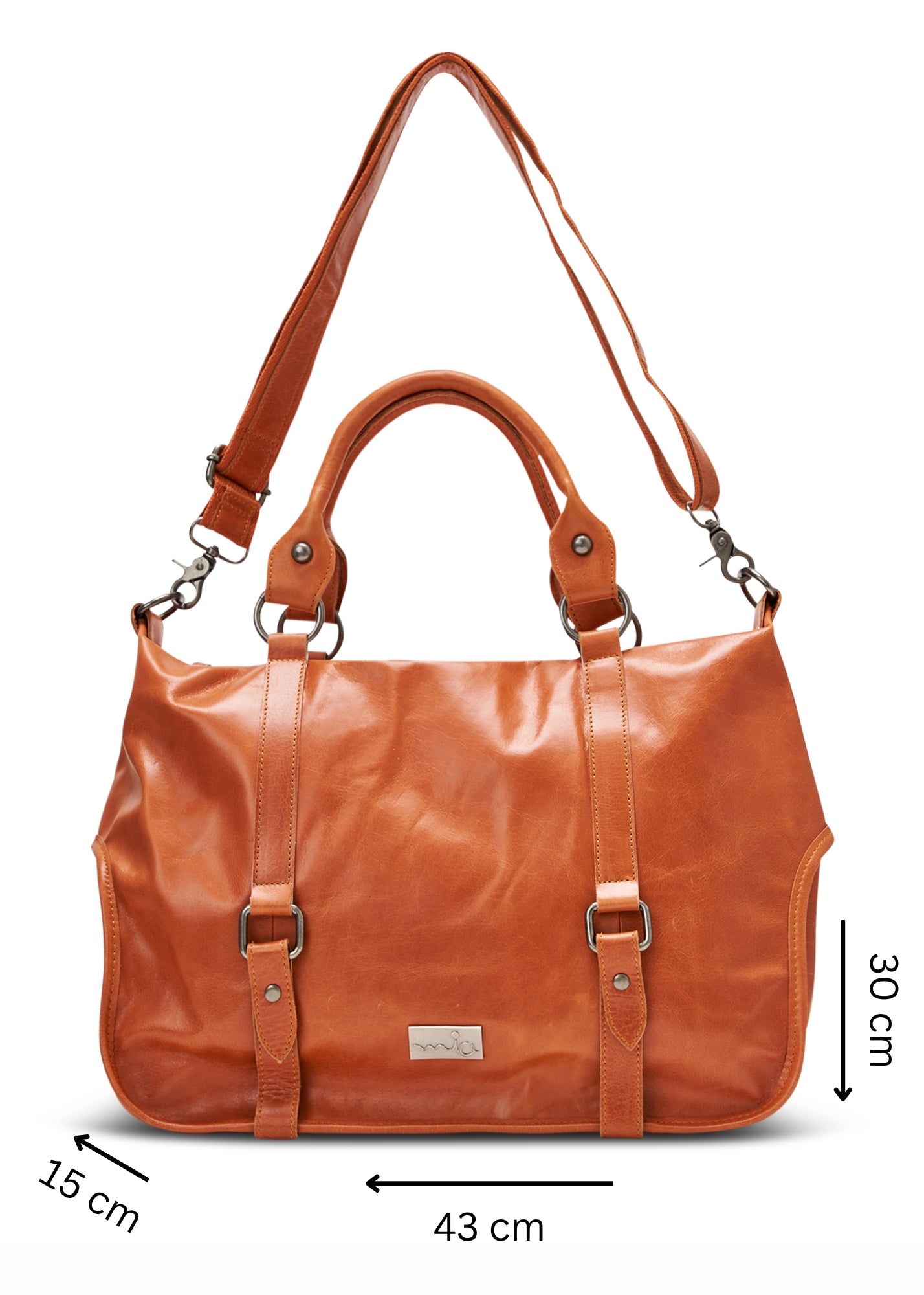 Side leather bag with a combination of brown straps