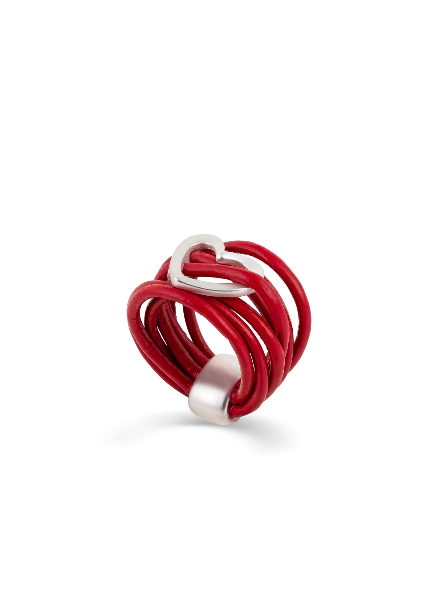 Leather strap ring and red metal heart