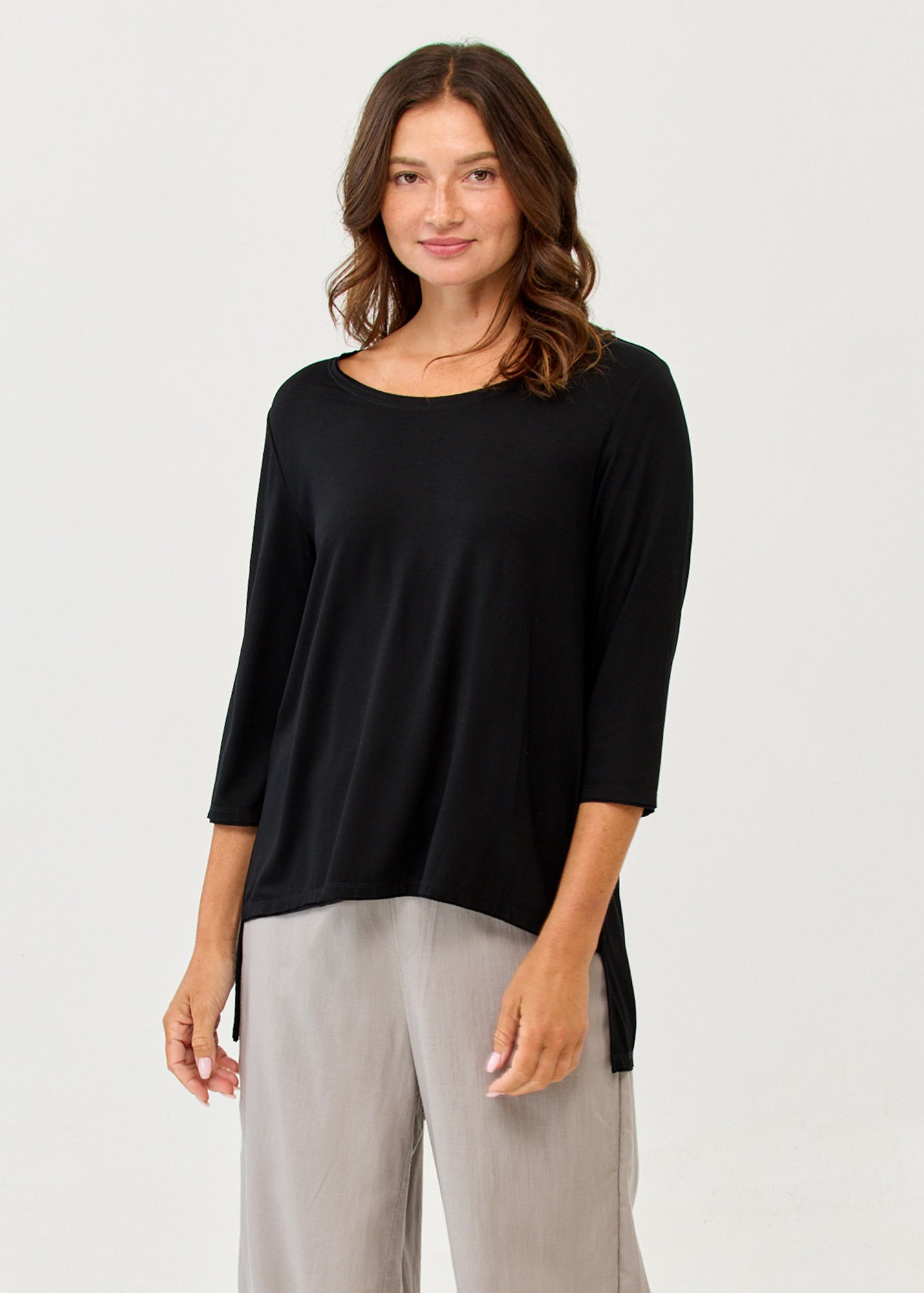 3/4 Sleeve Long Back Black Shirt