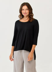 3/4 Sleeve Long Back Black Shirt