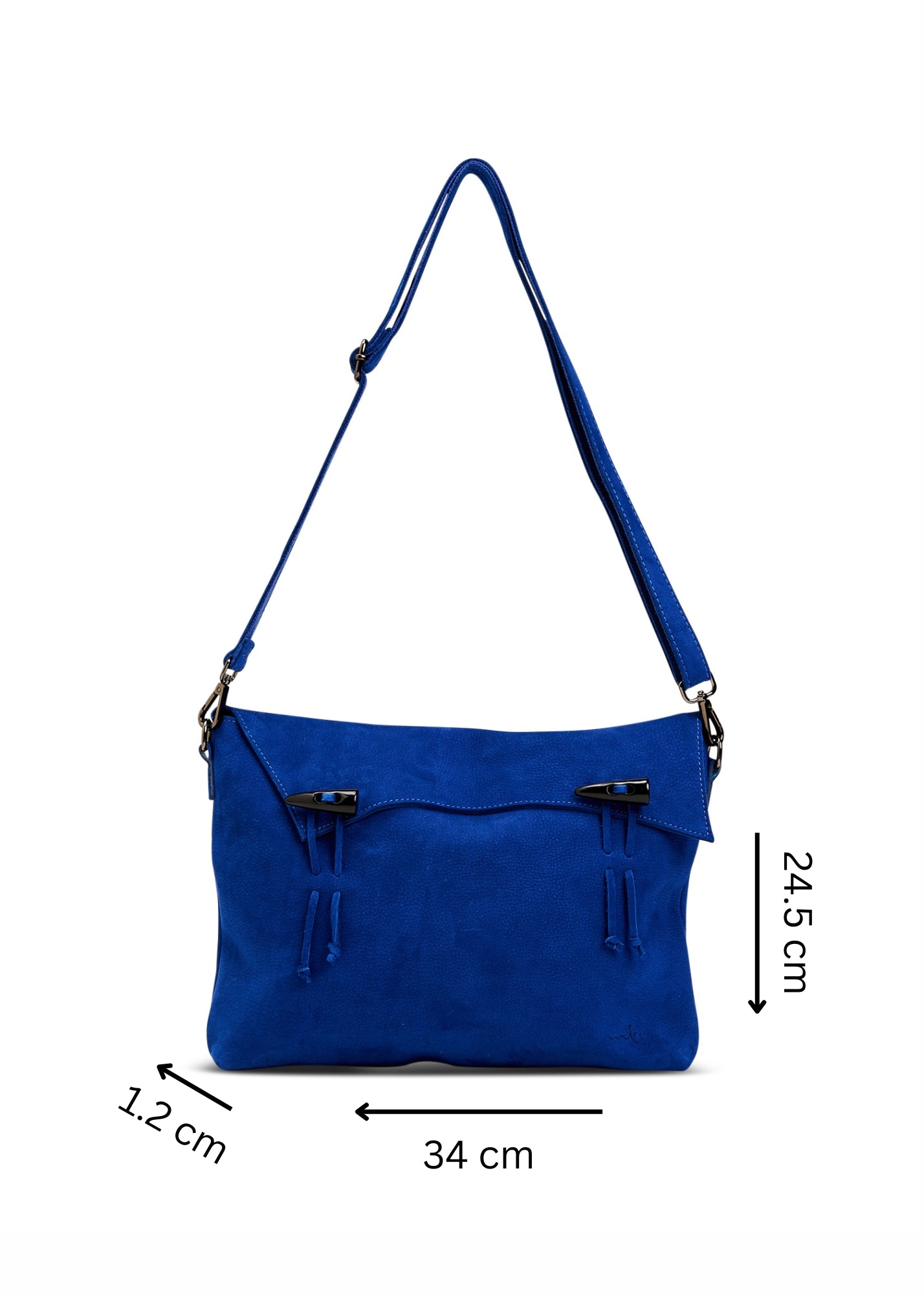 Leather bag with loop closure and blue magnet