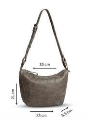 Leather evening bag with a thin strap and a dark brown ring
