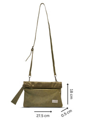 Green roll closure leather clutch bag