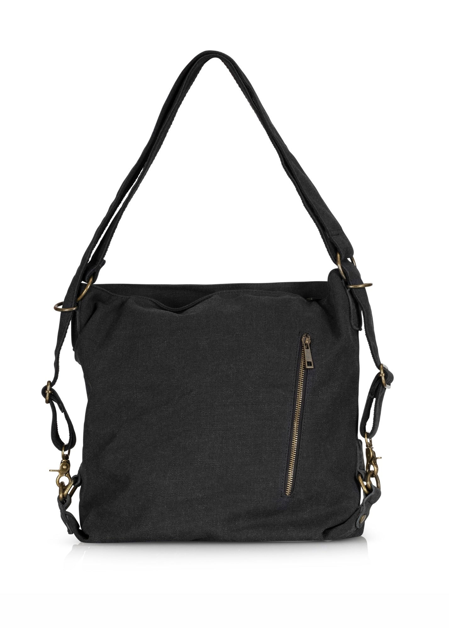 Black canvas and leather backpack