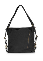 Black canvas and leather backpack