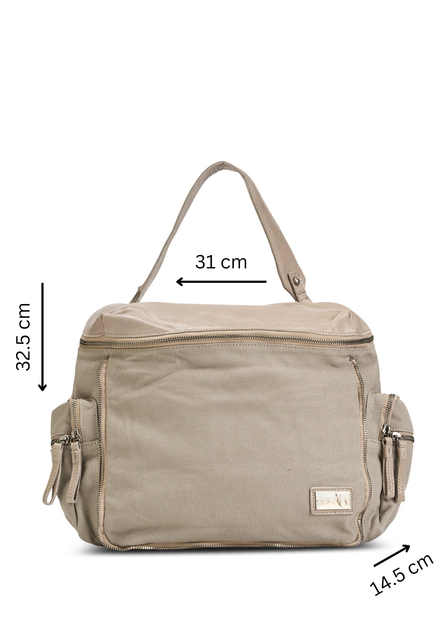 Beige canvas and leather top zip backpack