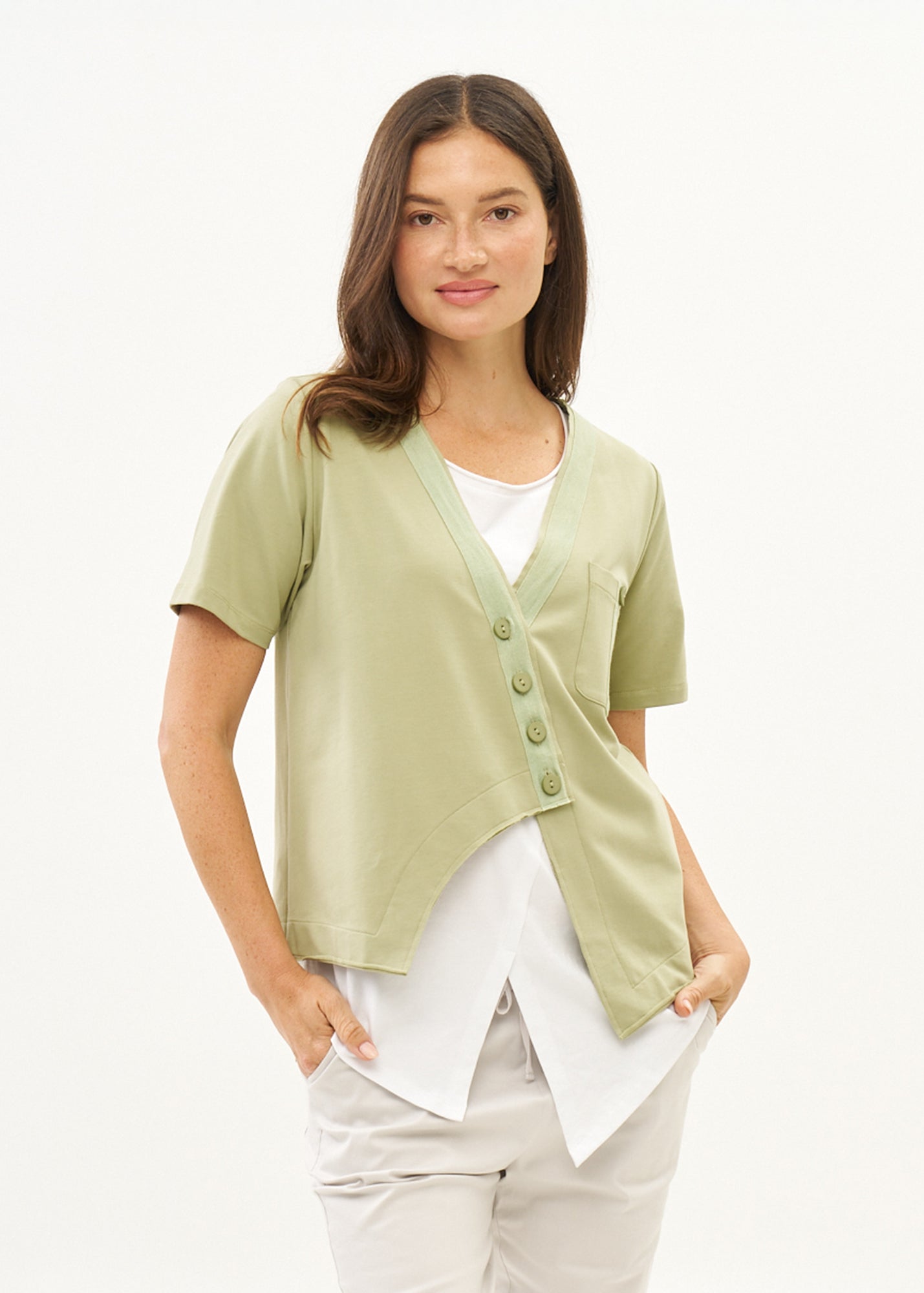 Green ribbon combination t-shirt top