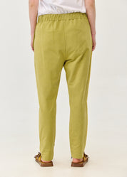 Pants seam in the middle and a green patch
