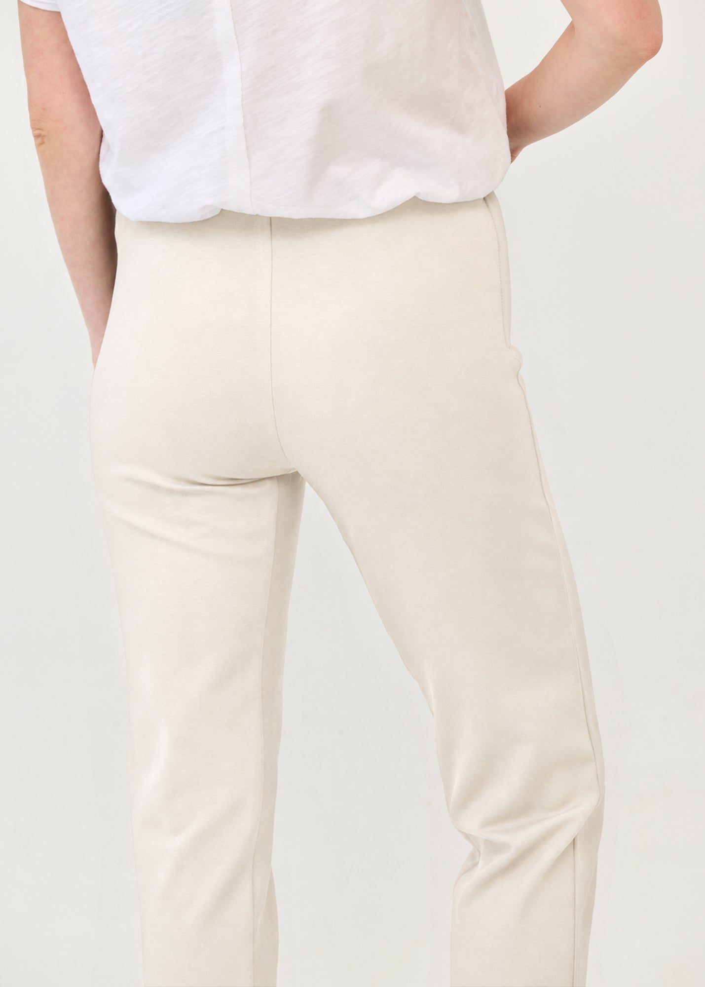 Pants with Lycra, elastic, and internal drawstring, stone
