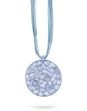 Handmade necklace with threads and a large silver resin circle