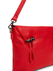 Red magnet and loop closure leather bag