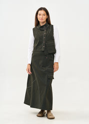 Asymmetrical vest with prominent stitching in gray