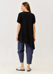 Short sleeve tunic, diagonal cut, black