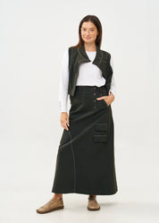 Asymmetrical vest with prominent stitching in gray