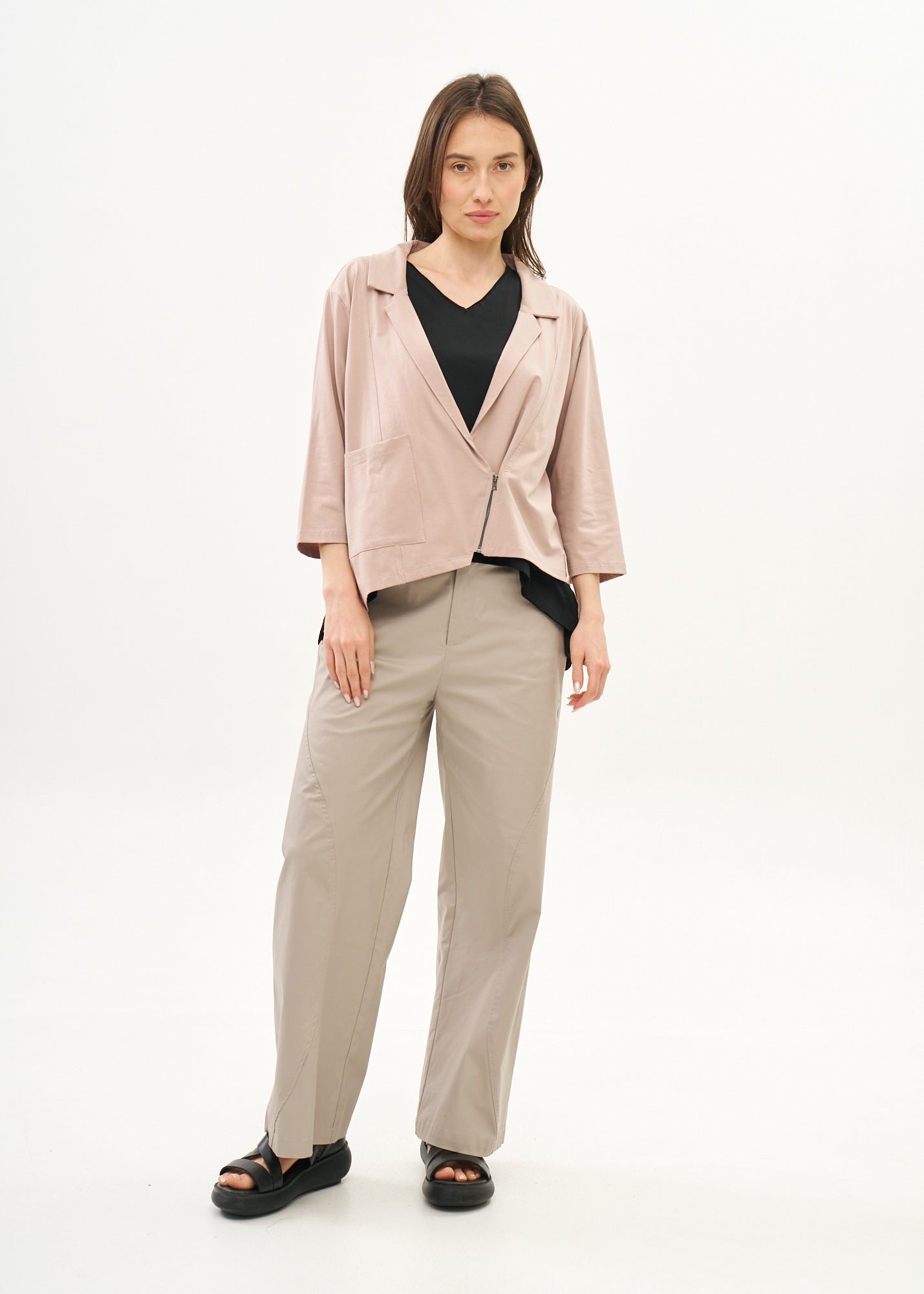 Pink diagonal zipper 3/4 sleeve top