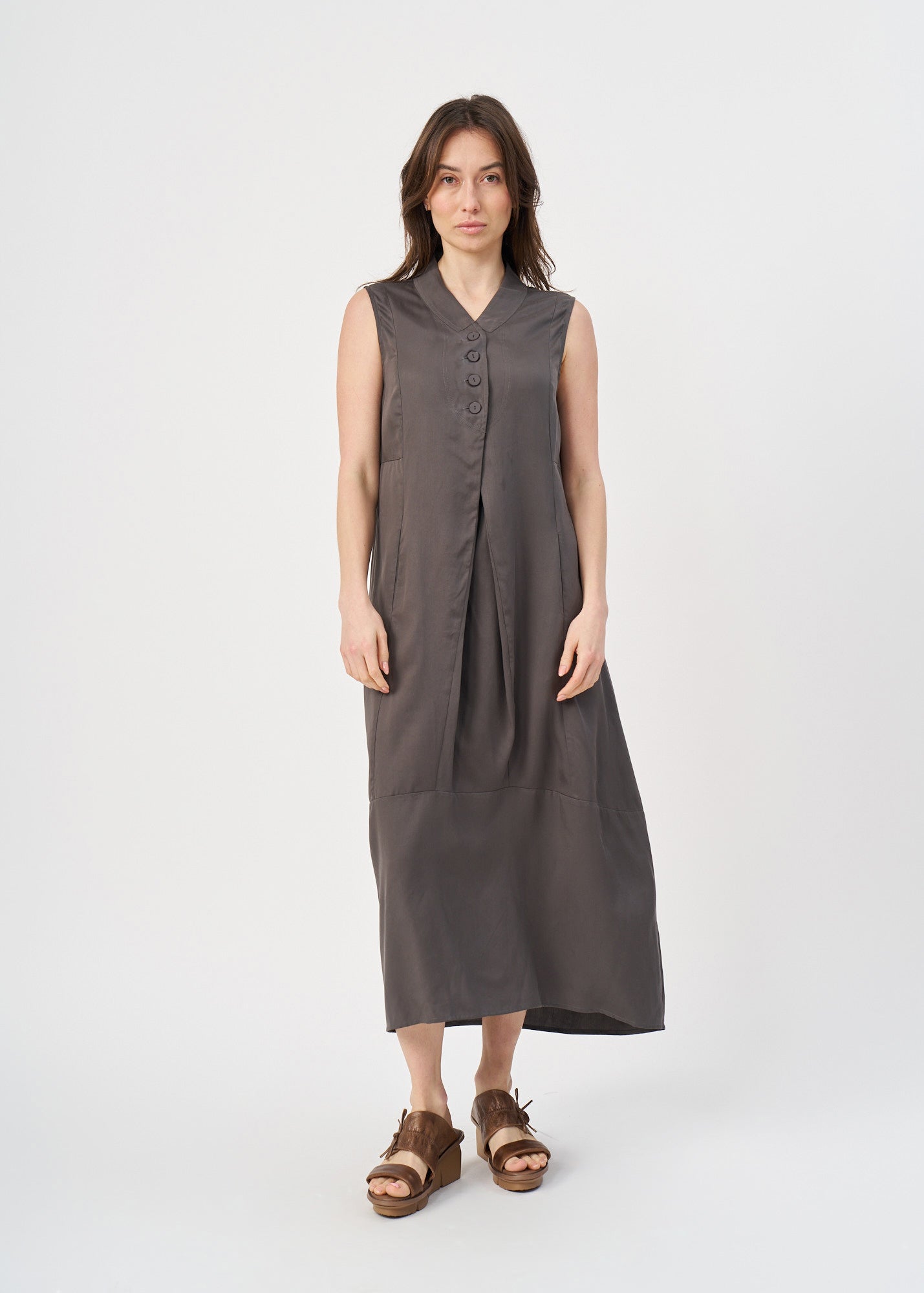 Dark gray half-button dress with collar