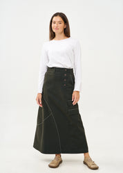 Asymmetrical cut skirt with prominent stitching in gray