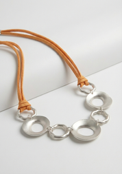 Leather necklace with circles combined from two types, orange