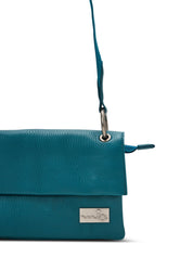 Turquoise leather and strap envelope evening bag