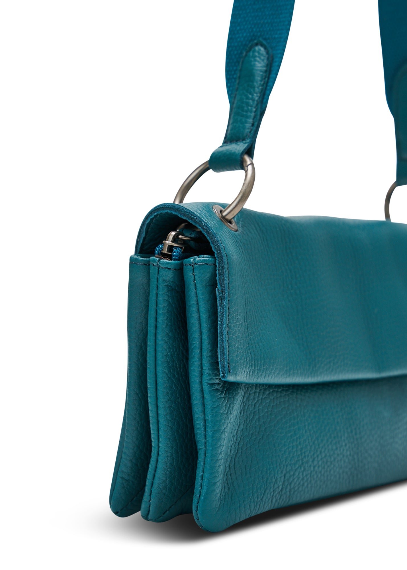 Turquoise leather and strap envelope evening bag