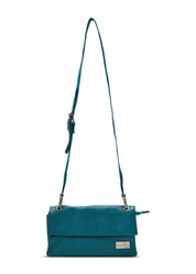 Turquoise leather and strap envelope evening bag