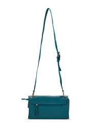 Turquoise leather and strap envelope evening bag