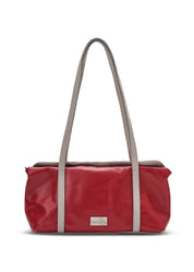 Rectangular leather evening bag in red color combination