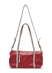 Rectangular leather evening bag in red color combination