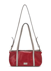 Rectangular leather evening bag in red color combination