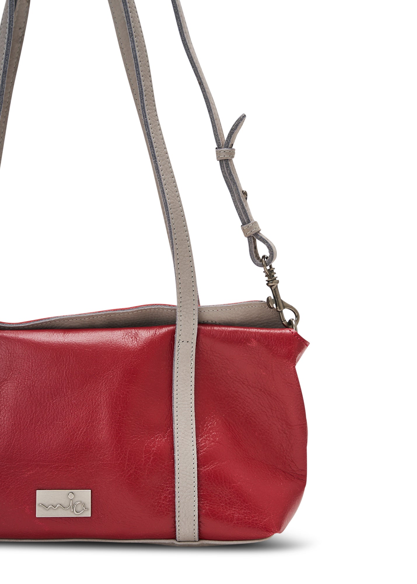 Rectangular leather evening bag in red color combination