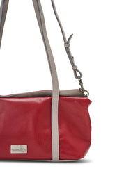 Rectangular leather evening bag in red color combination