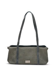 Rectangular leather evening bag in gray color combination