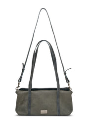 Rectangular leather evening bag in gray color combination