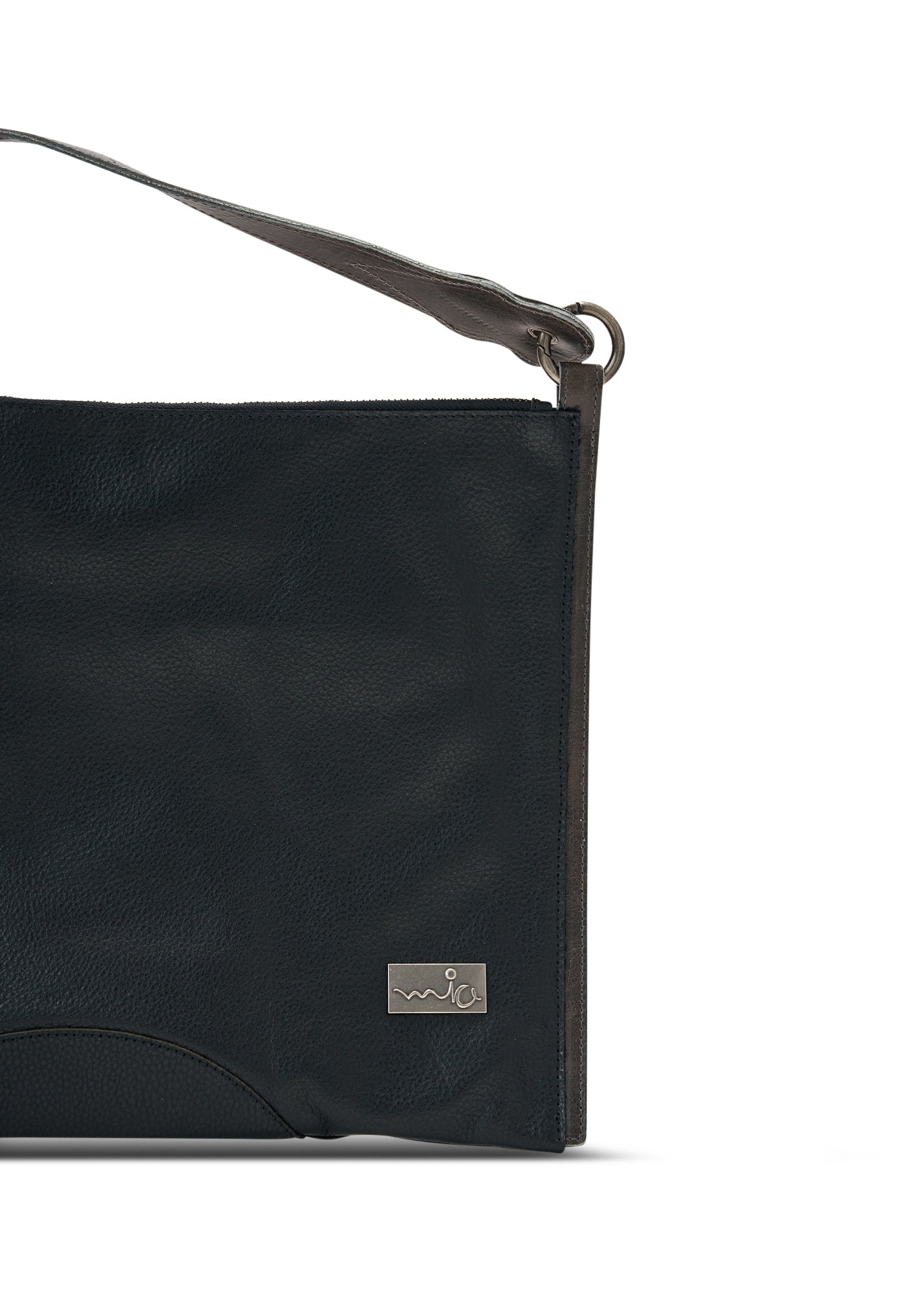 Color combination leather side bag and black wallet