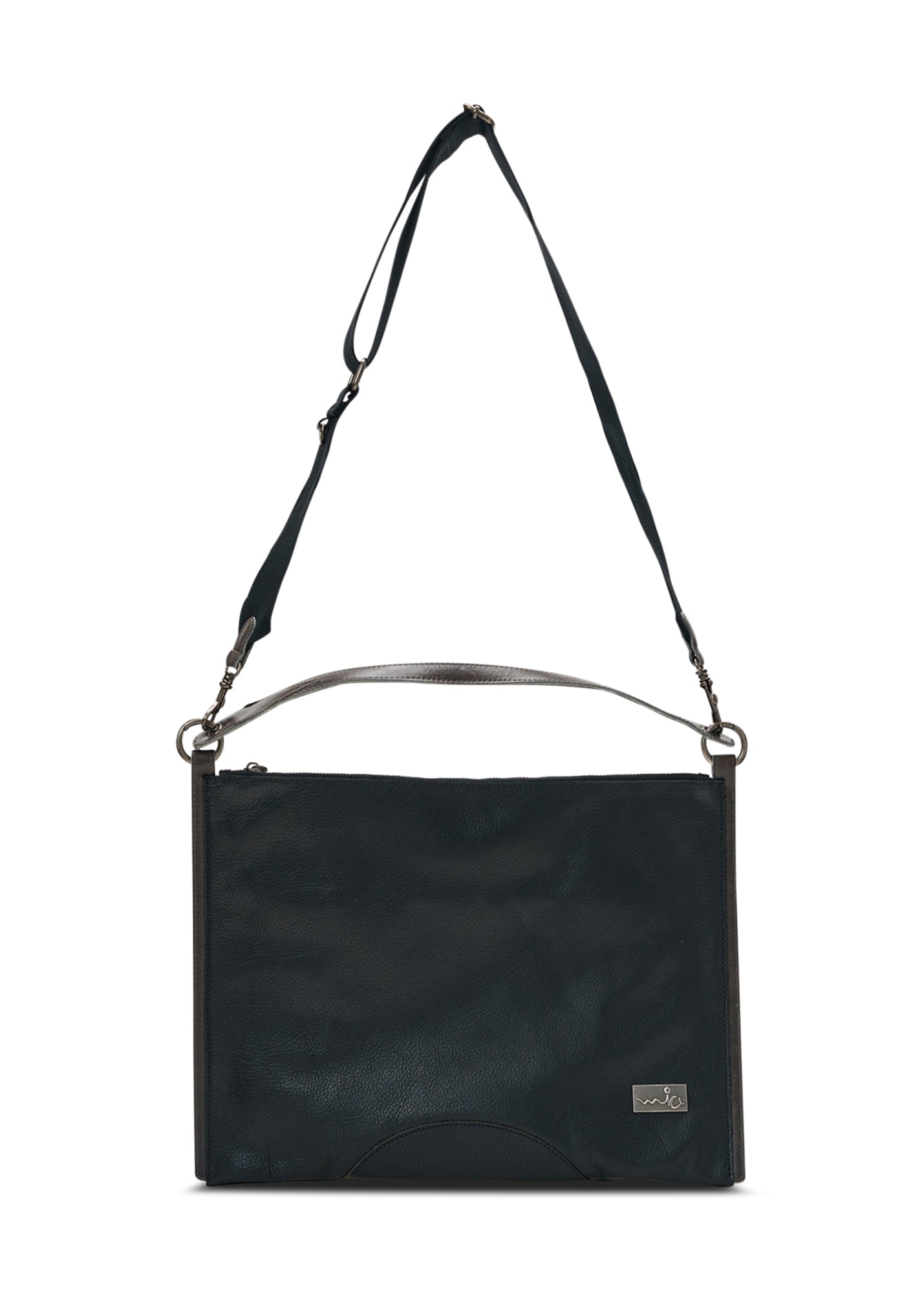 Color combination leather side bag and black wallet