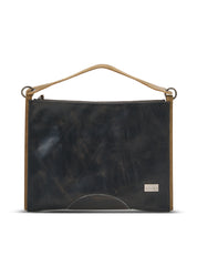 Color combination leather side bag and dark brown wallet