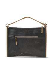 Color combination leather side bag and dark brown wallet