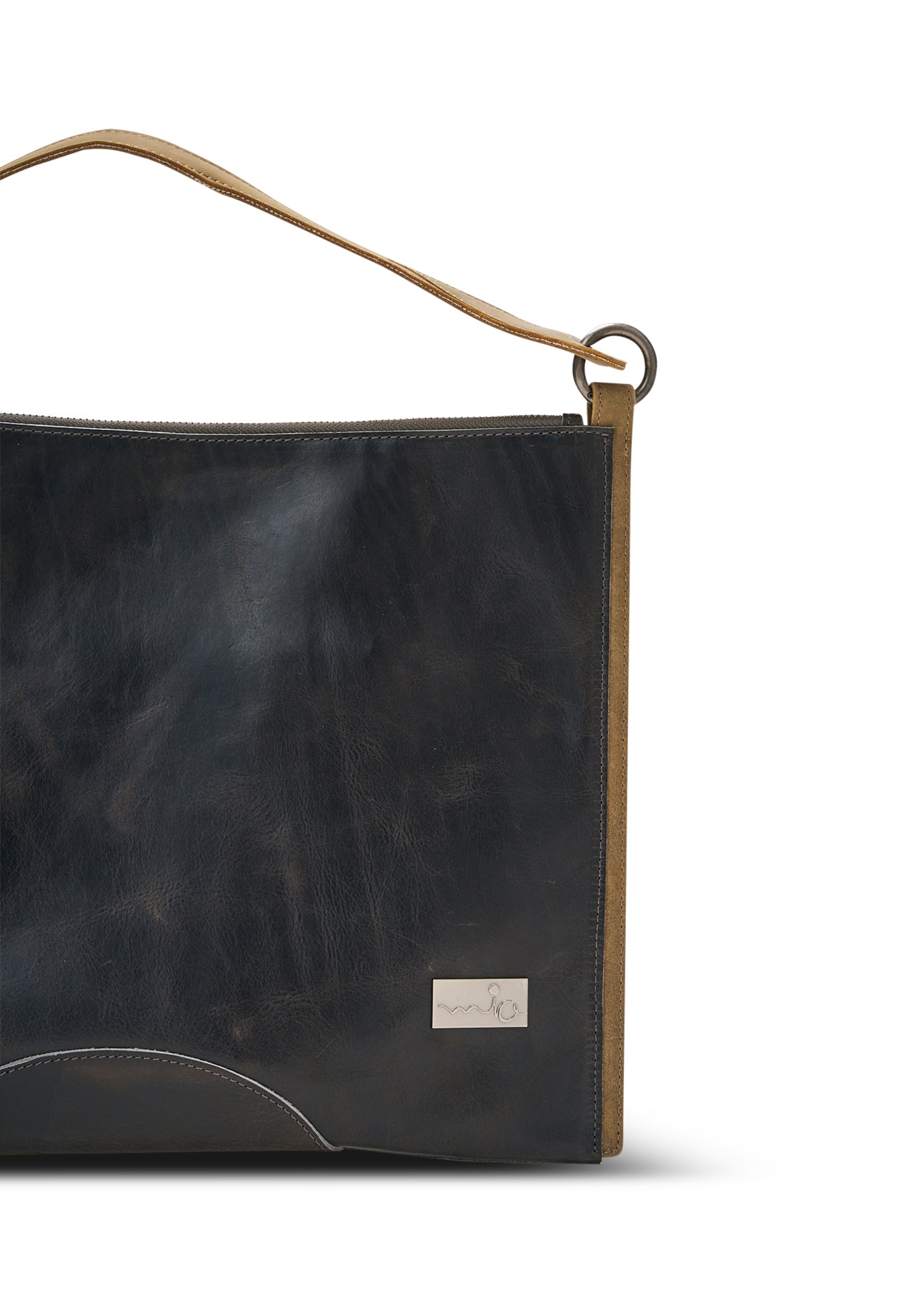 Color combination leather side bag and dark brown wallet