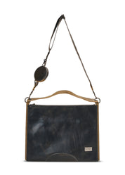 Color combination leather side bag and dark brown wallet
