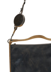 Color combination leather side bag and dark brown wallet