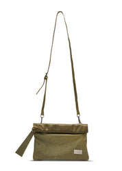 Green roll closure leather clutch bag