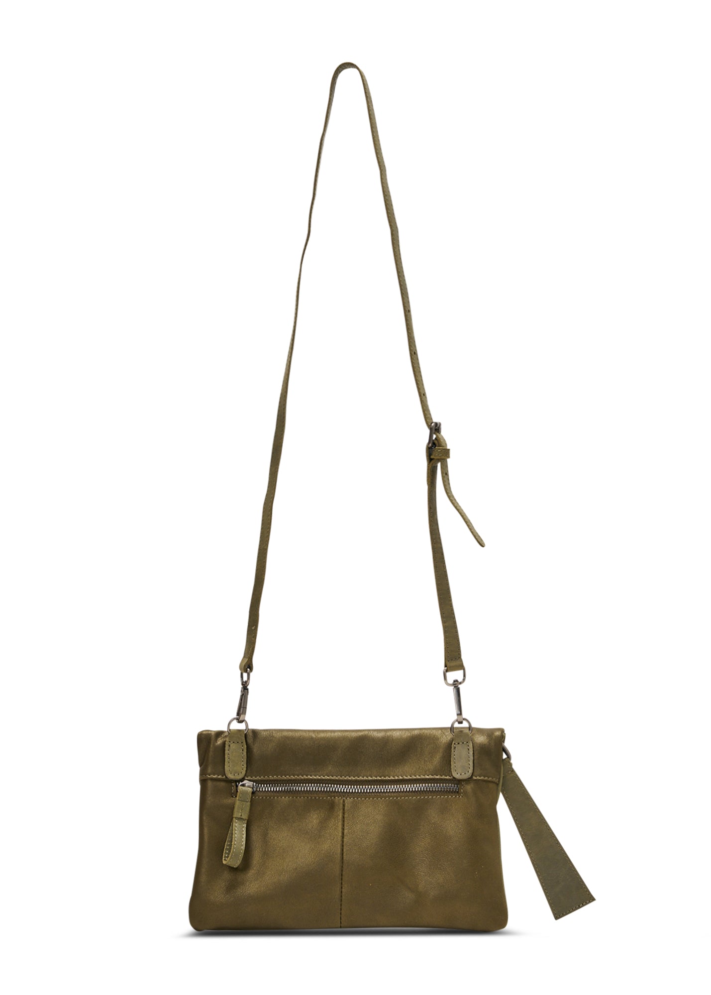 Green roll closure leather clutch bag