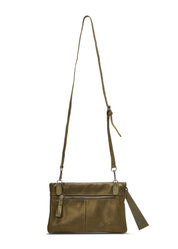 Green roll closure leather clutch bag