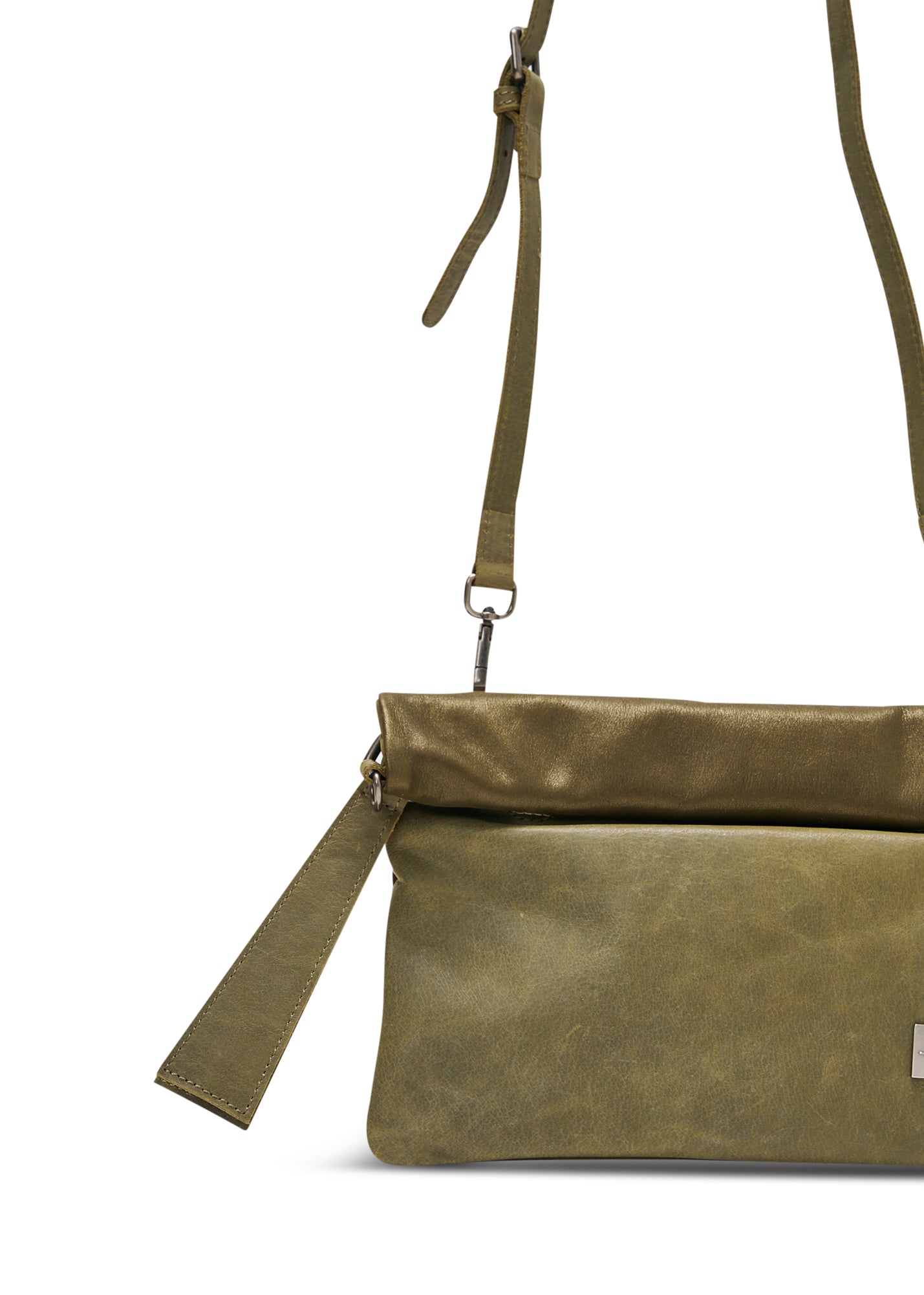 Green roll closure leather clutch bag