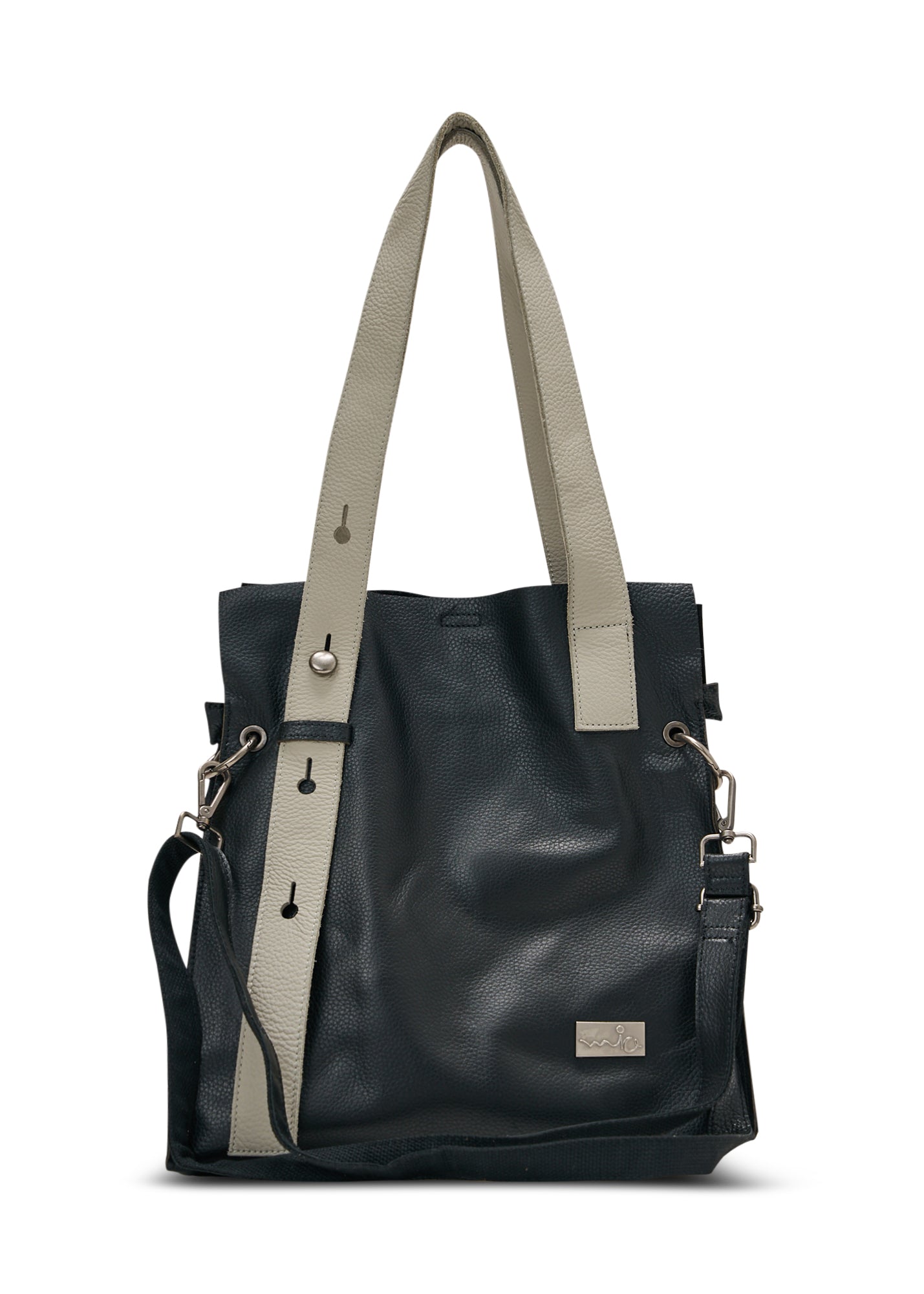 Leather bag with a diagonal strap, black color combination