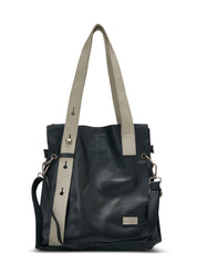 Leather bag with a diagonal strap, black color combination