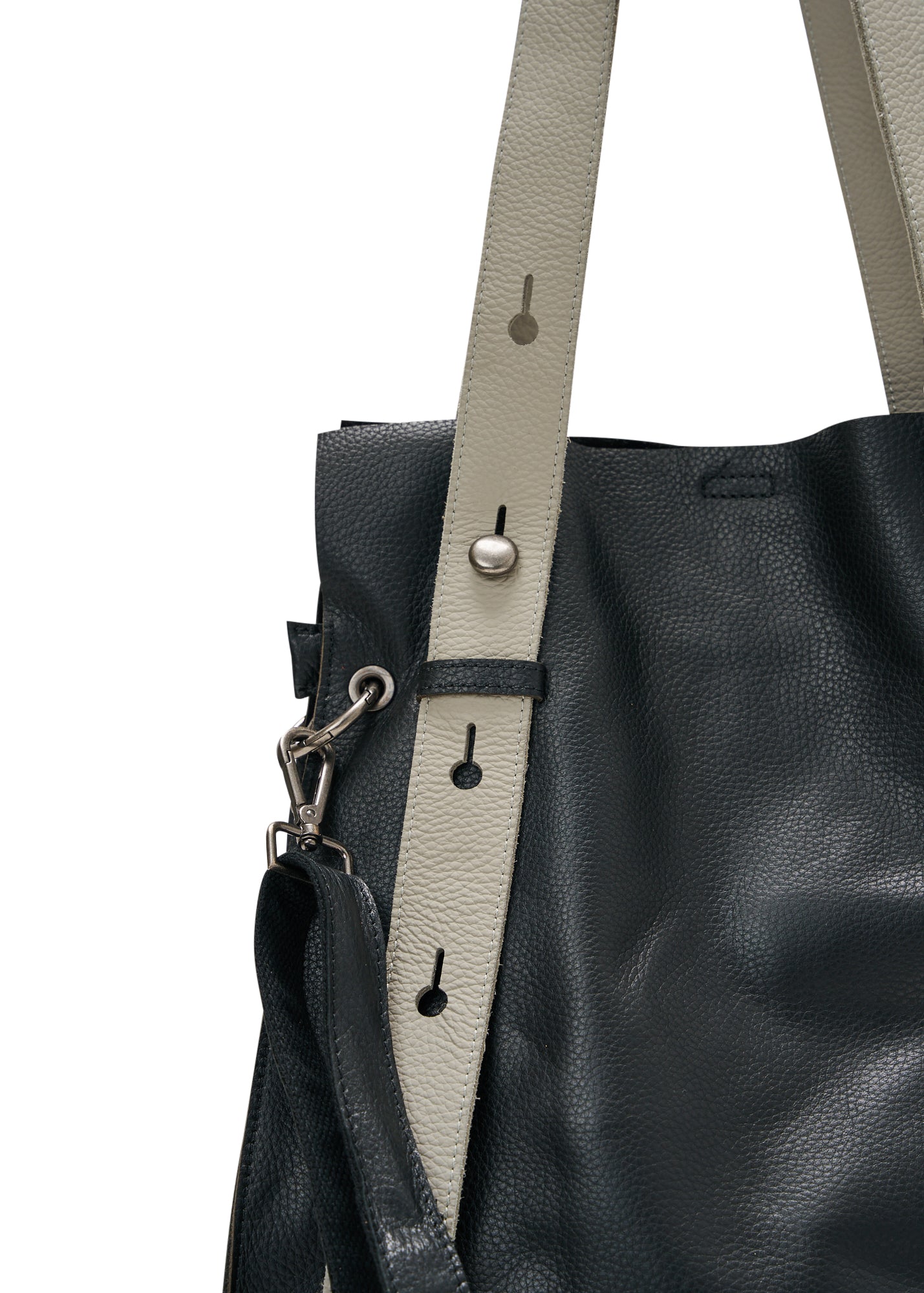 Leather bag with a diagonal strap, black color combination