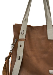 Leather bag with a straight strap, brown color combination