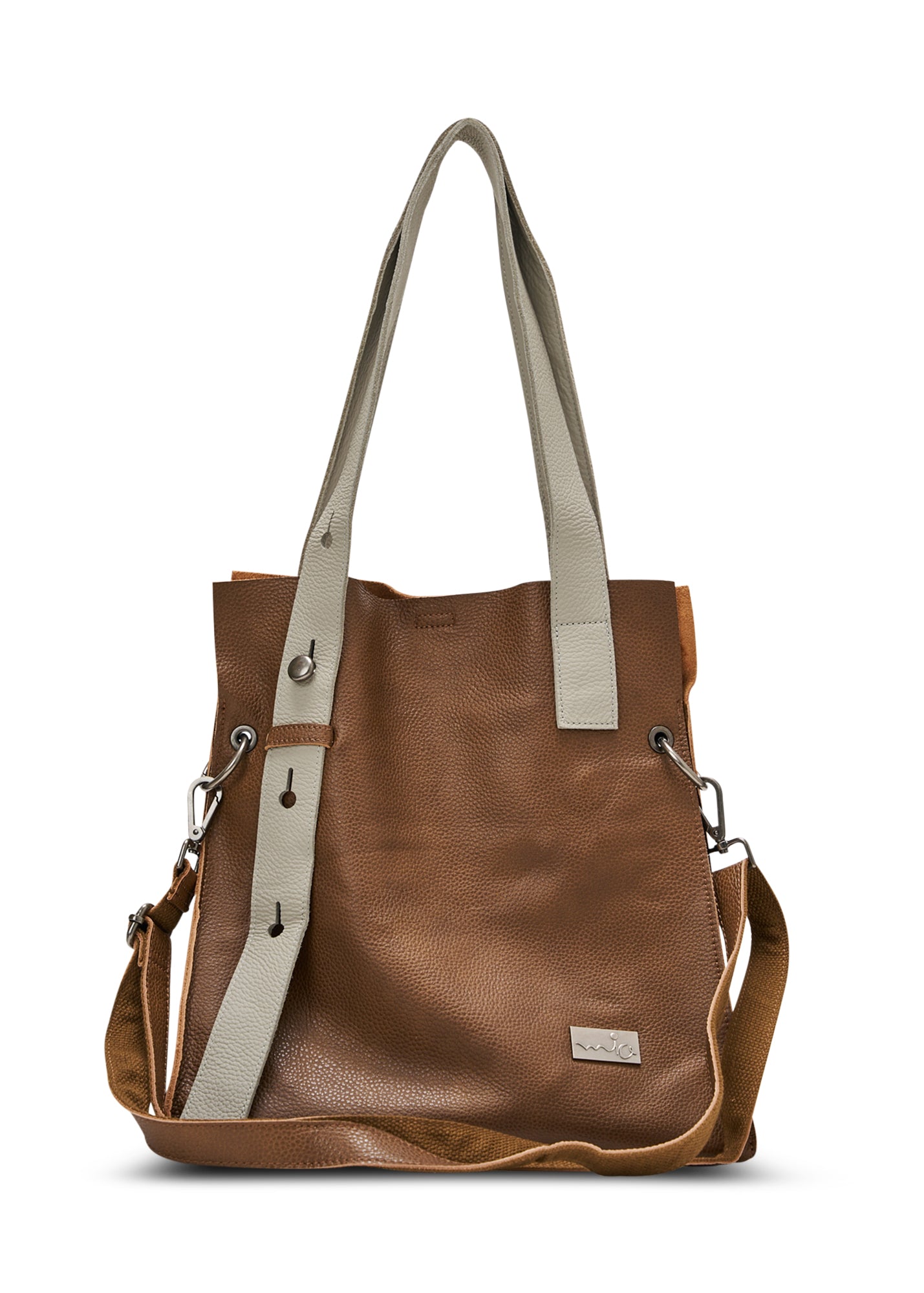 Leather bag with a straight strap, brown color combination