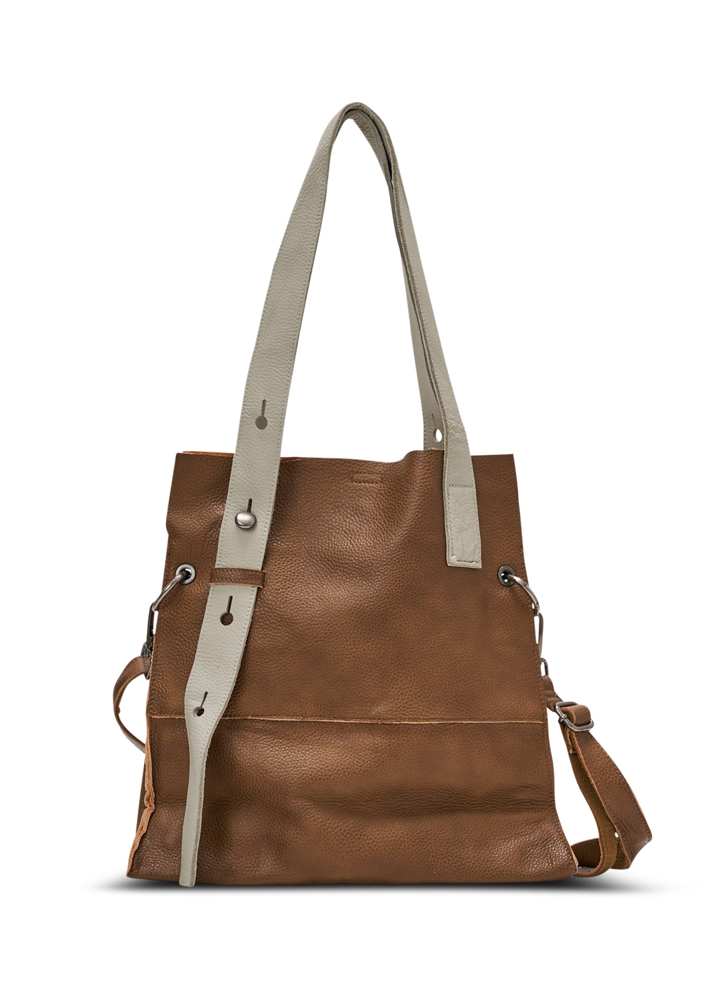 Leather bag with a straight strap, brown color combination